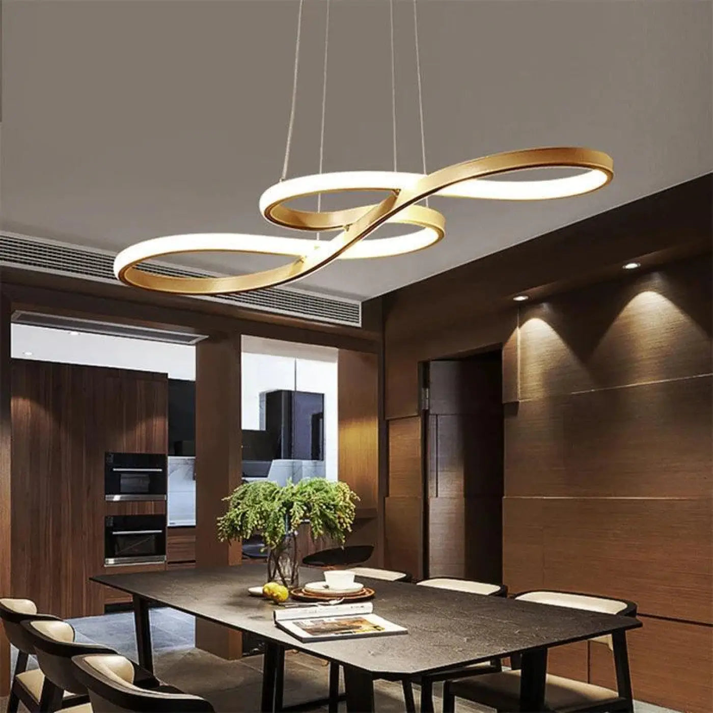 Suspension luminaire salle a manger design courbes LED