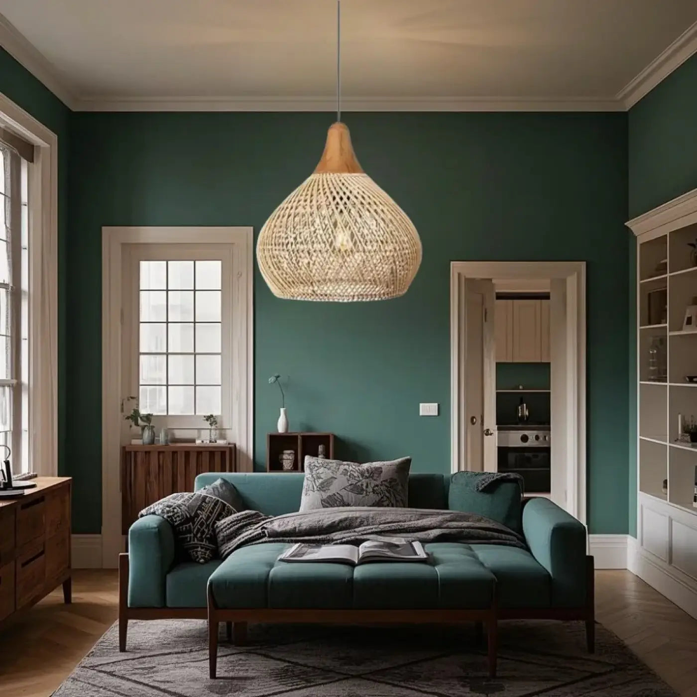 Suspension luminaire salon rotin scandinave design