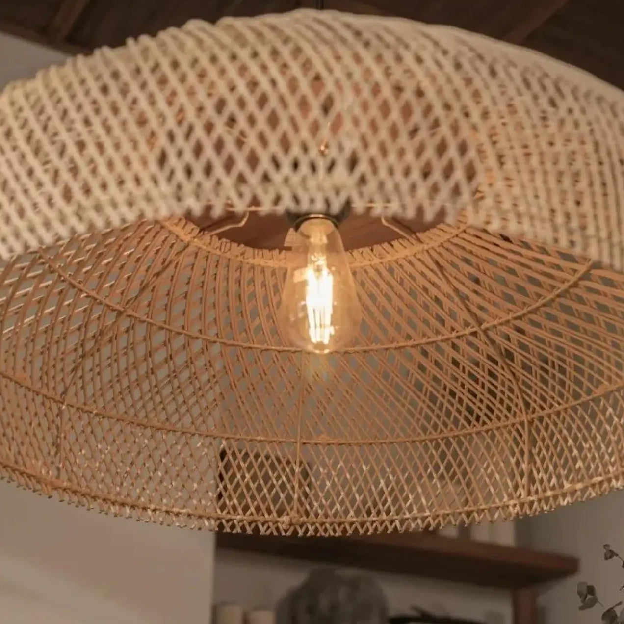 Suspension luminaire salle a manger bois japandi design