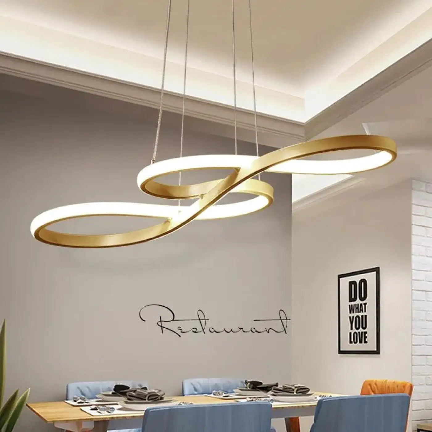 Suspension luminaire salle a manger design courbes LED