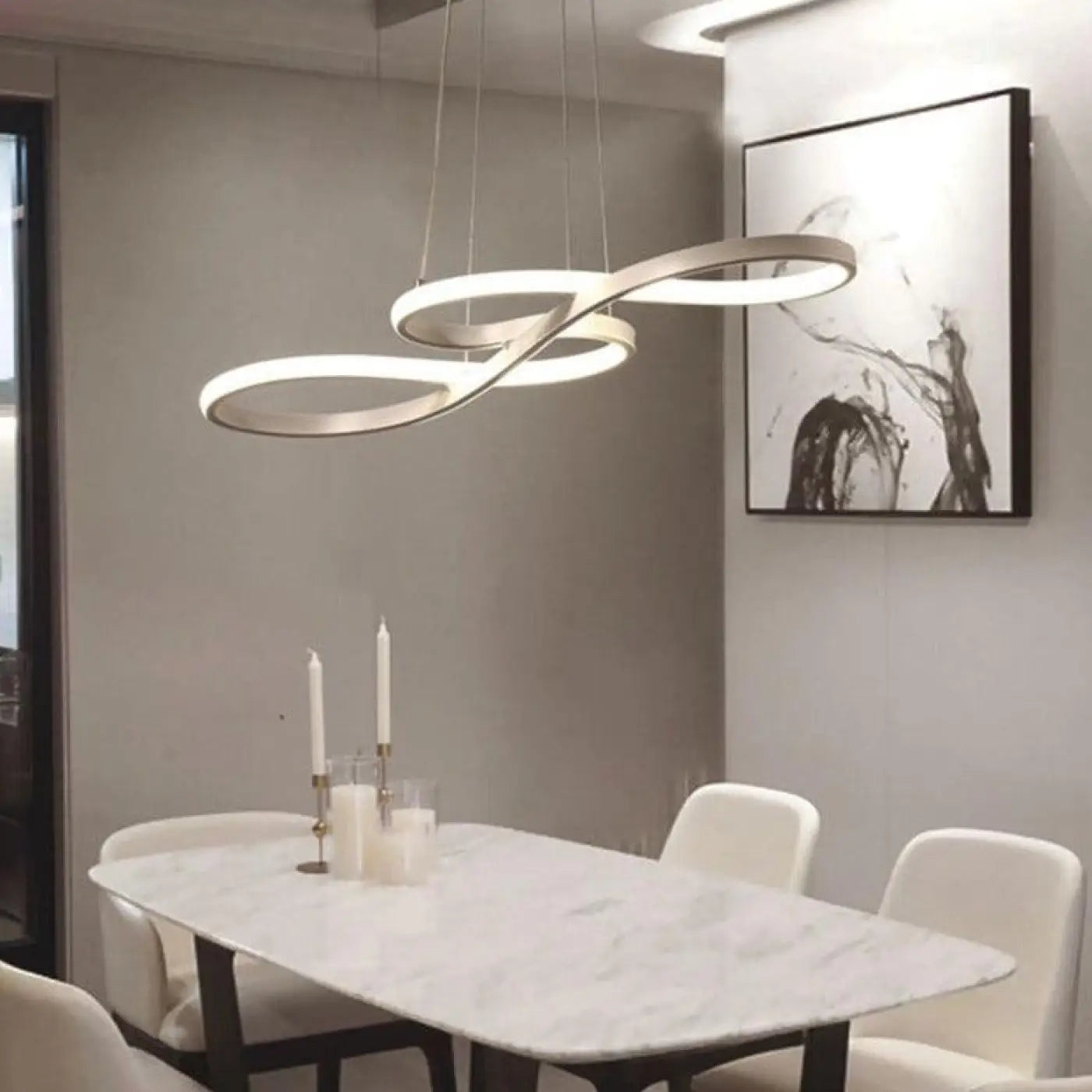 Suspension luminaire salle a manger design courbes LED
