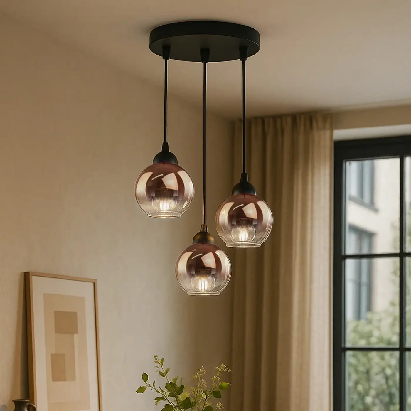 Suspension luminaire salon salle a manger boule verre