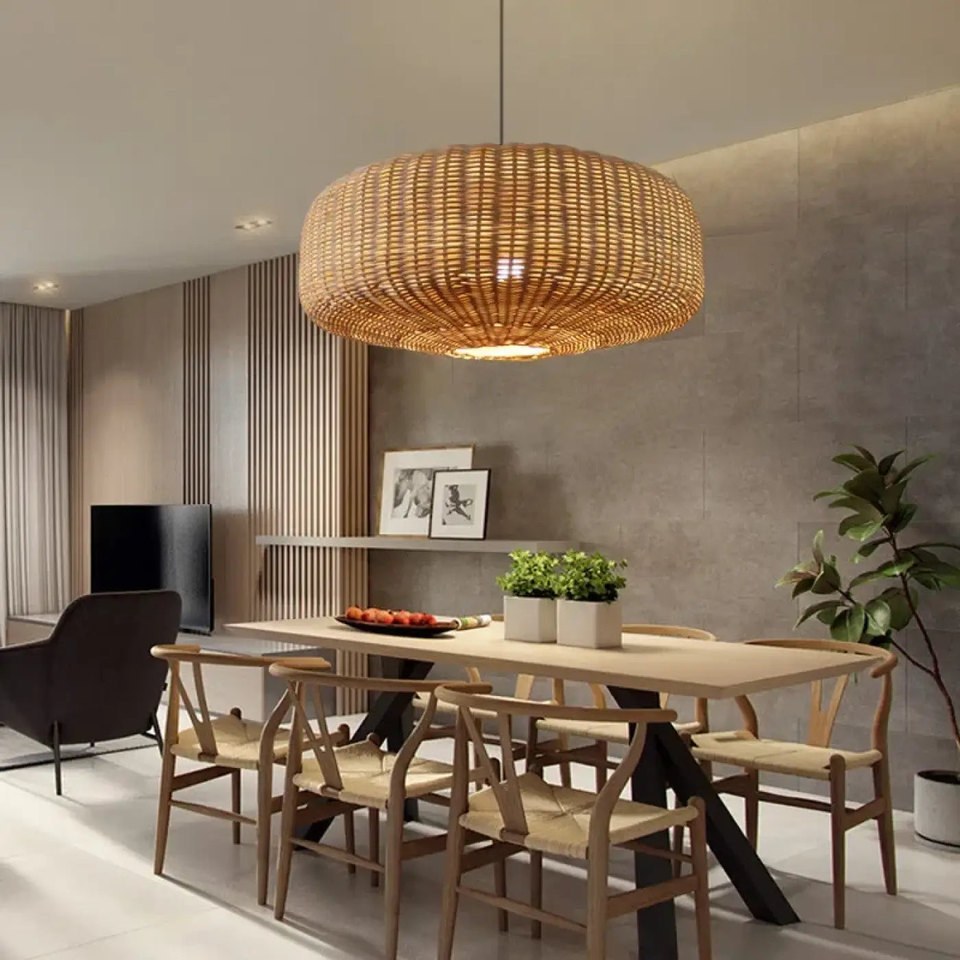 Suspension luminaire salon salle a manger rotin design