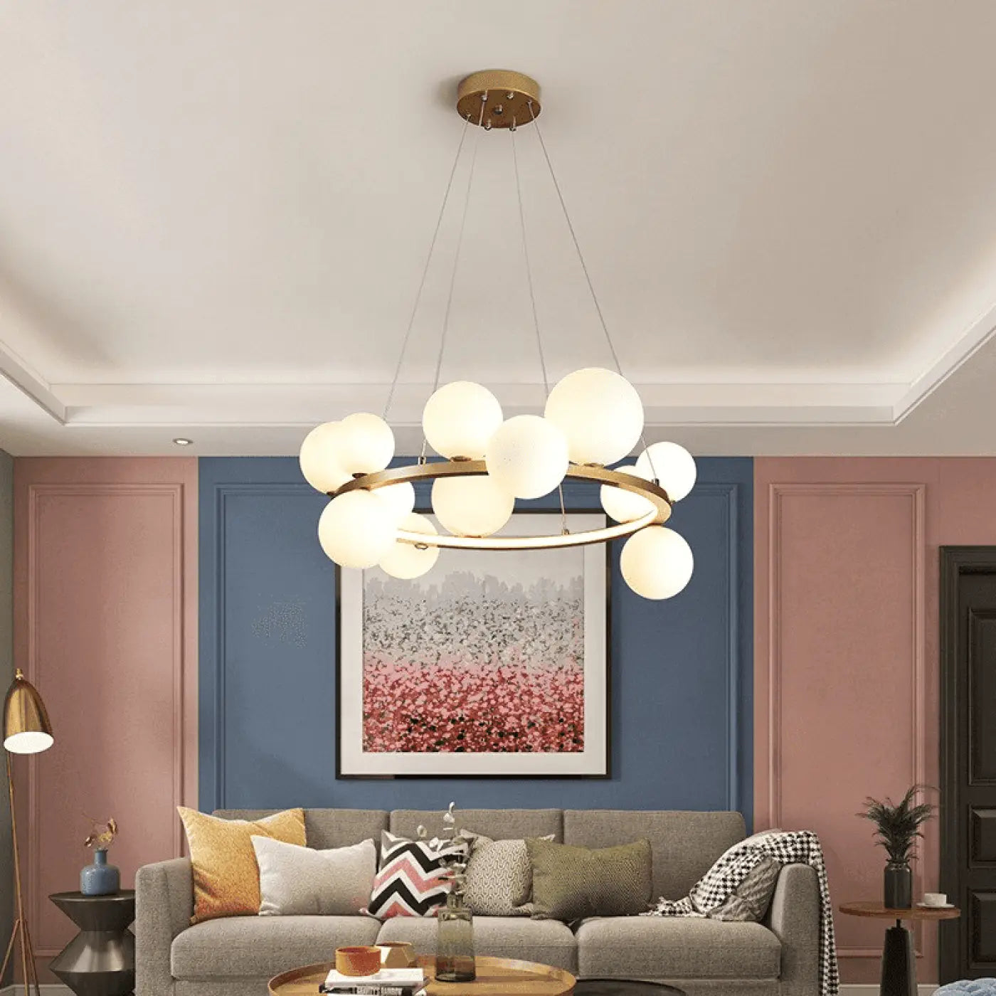Suspension luminaire salon salle a manger spheres verre