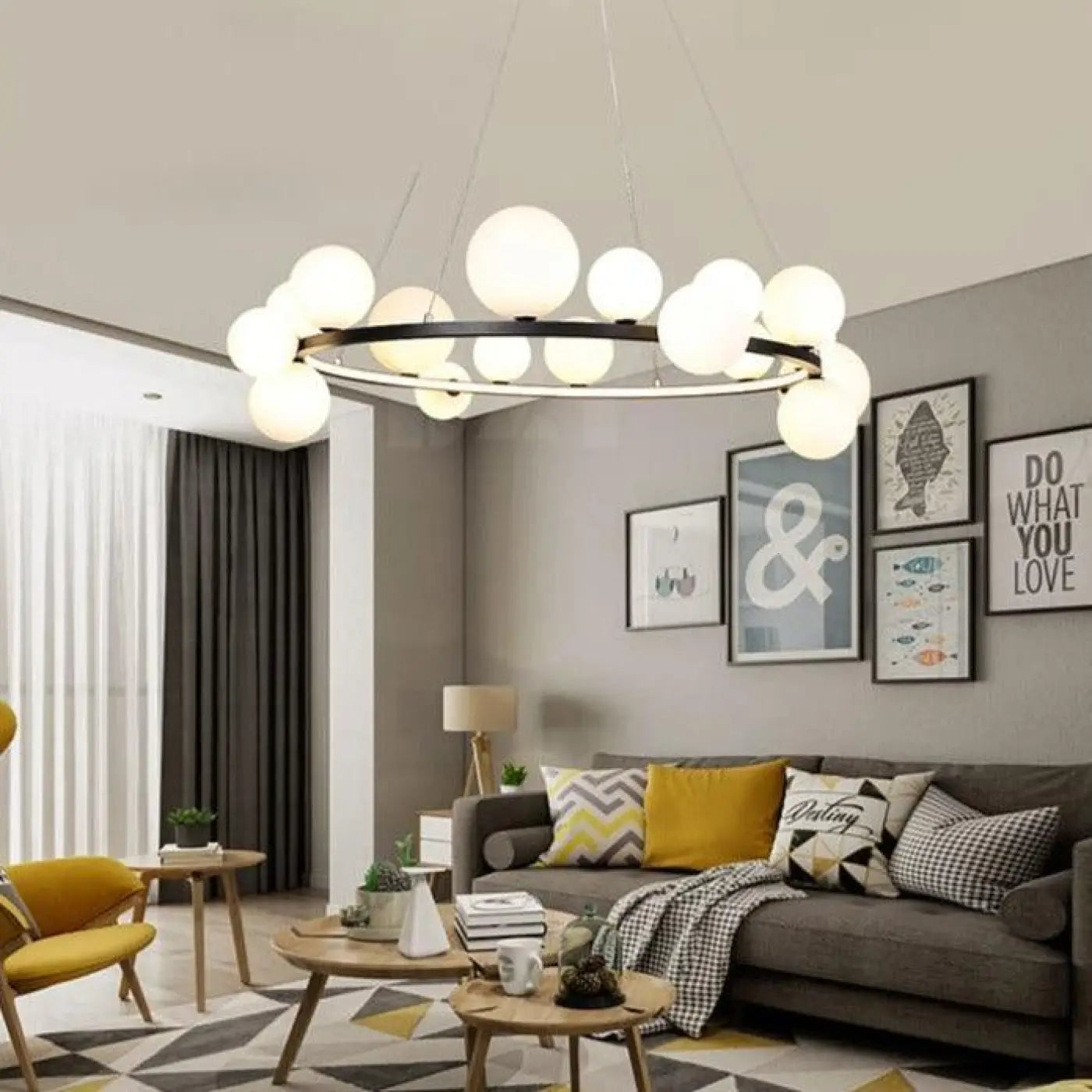 Suspension luminaire salon salle a manger spheres verre