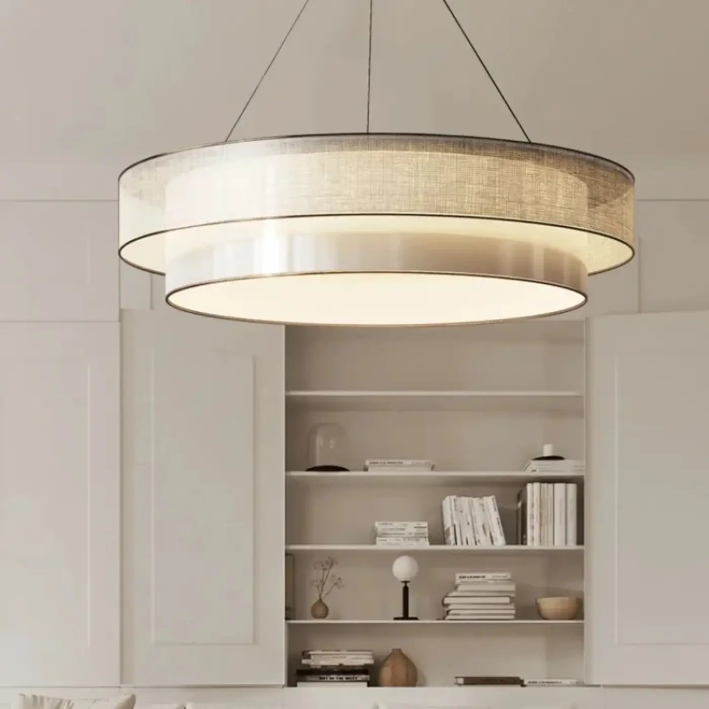 Suspension luminaire salon salle a manger tissu rond